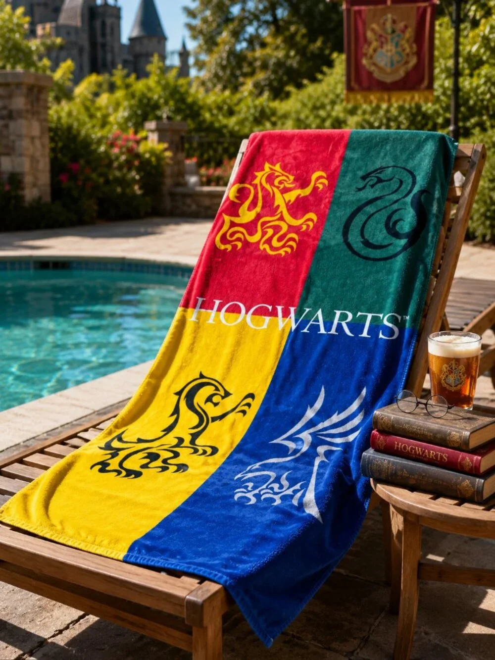 Harry Potter Hogwarts 4 Houses Crest Bath Beach Towel 100% Cotton Universal